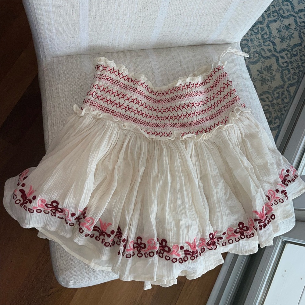 LoveShackFancy Embroidered Smocked Skirt